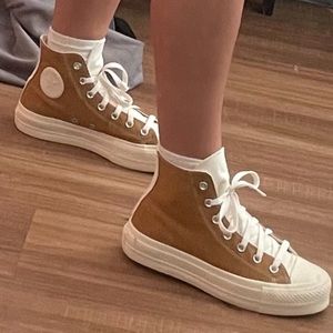 Custom brown and cream high top platform converse